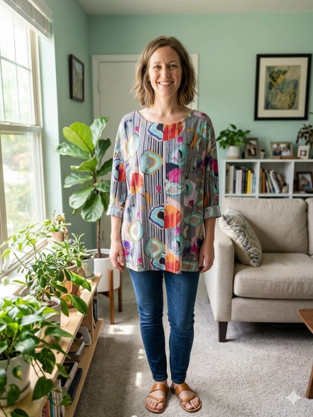 Parsley & Sage Geometric Dotted Long sleeved Tunic. Size L